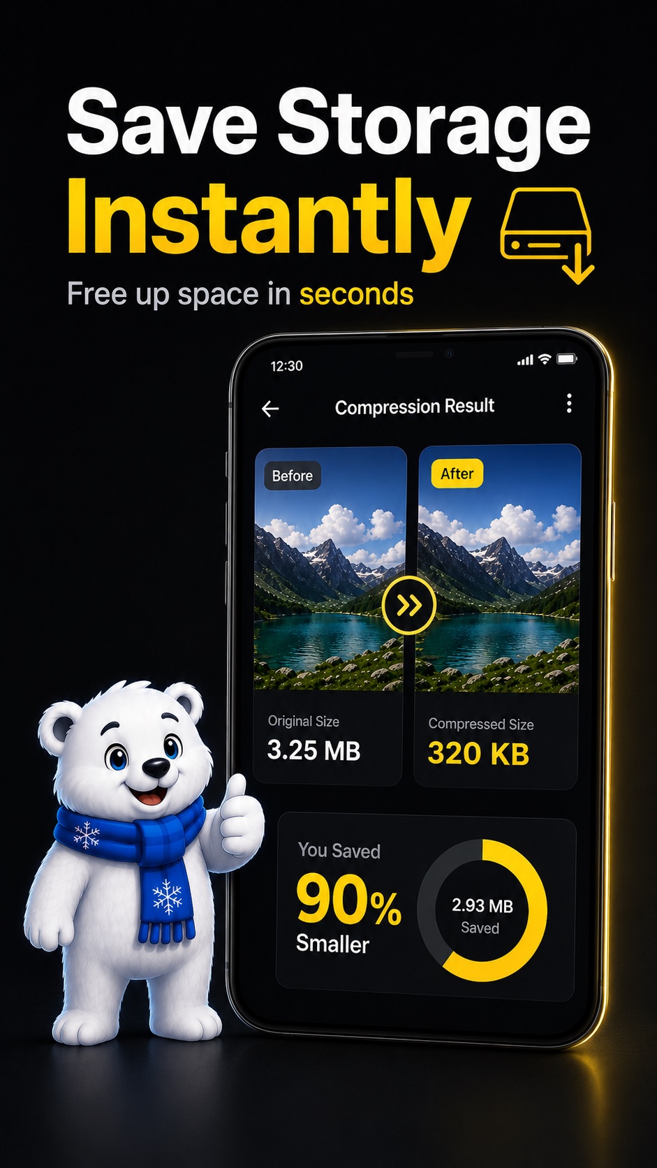 Compression level screen with before and after preview