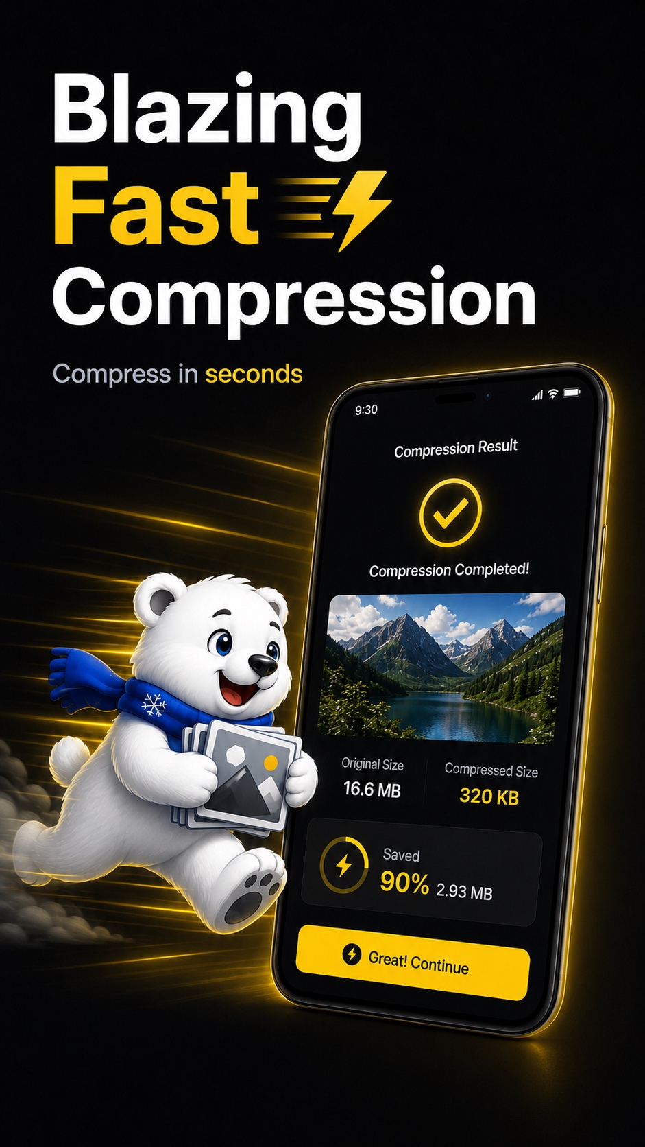 Compression completed screen showing fast result