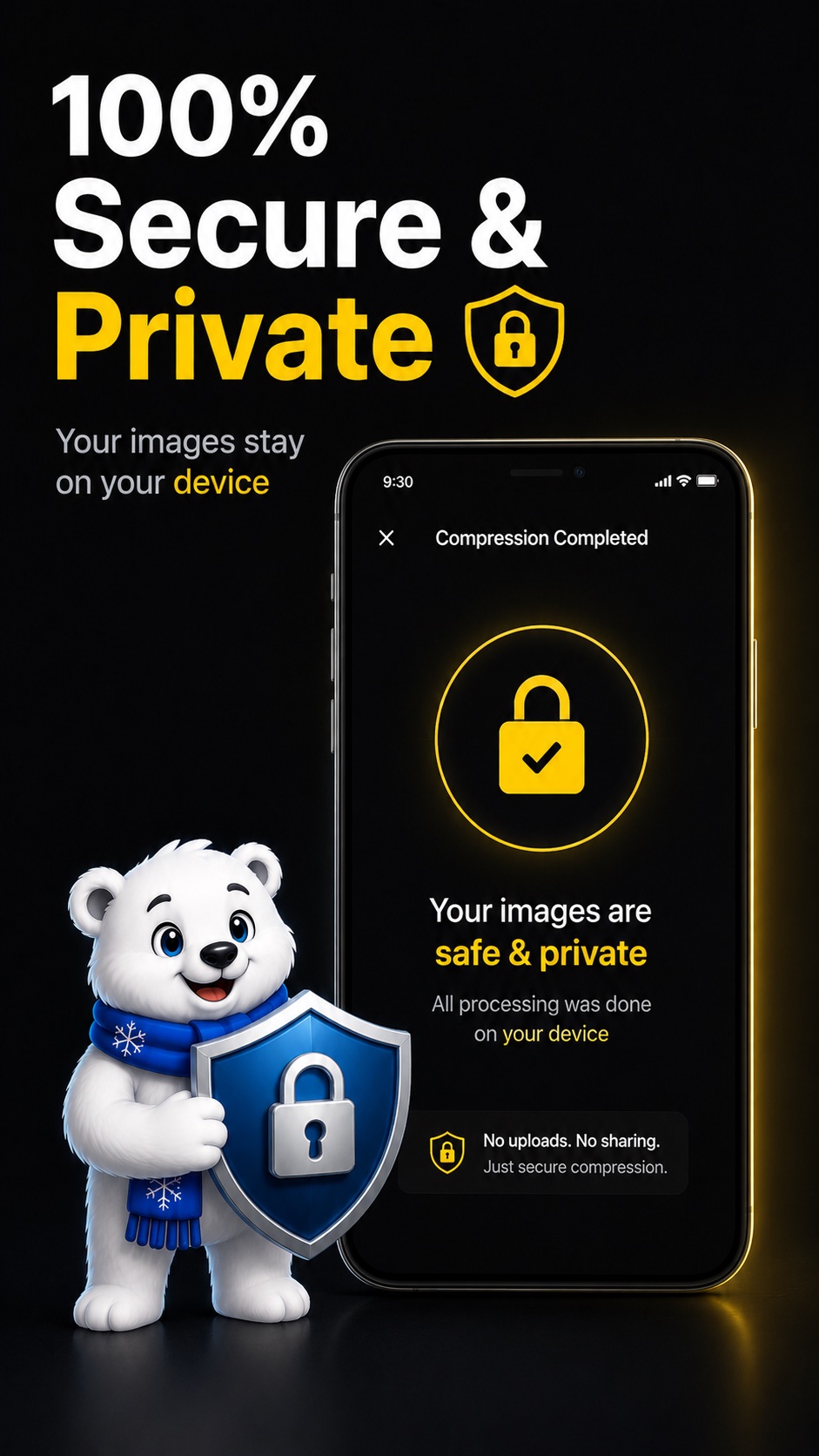 Privacy screen showing images stay on device