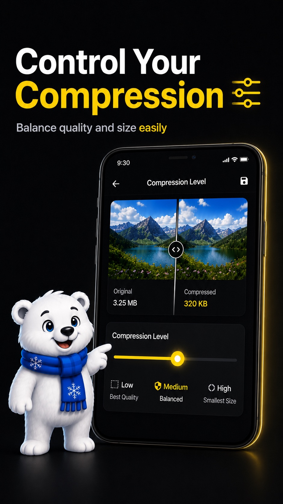 Compression result screen showing storage saved